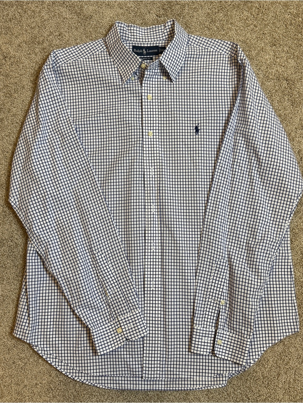 Ralph Lauren Classic Fit XL Navy Blue & White Gingham Check Shirt CRISP